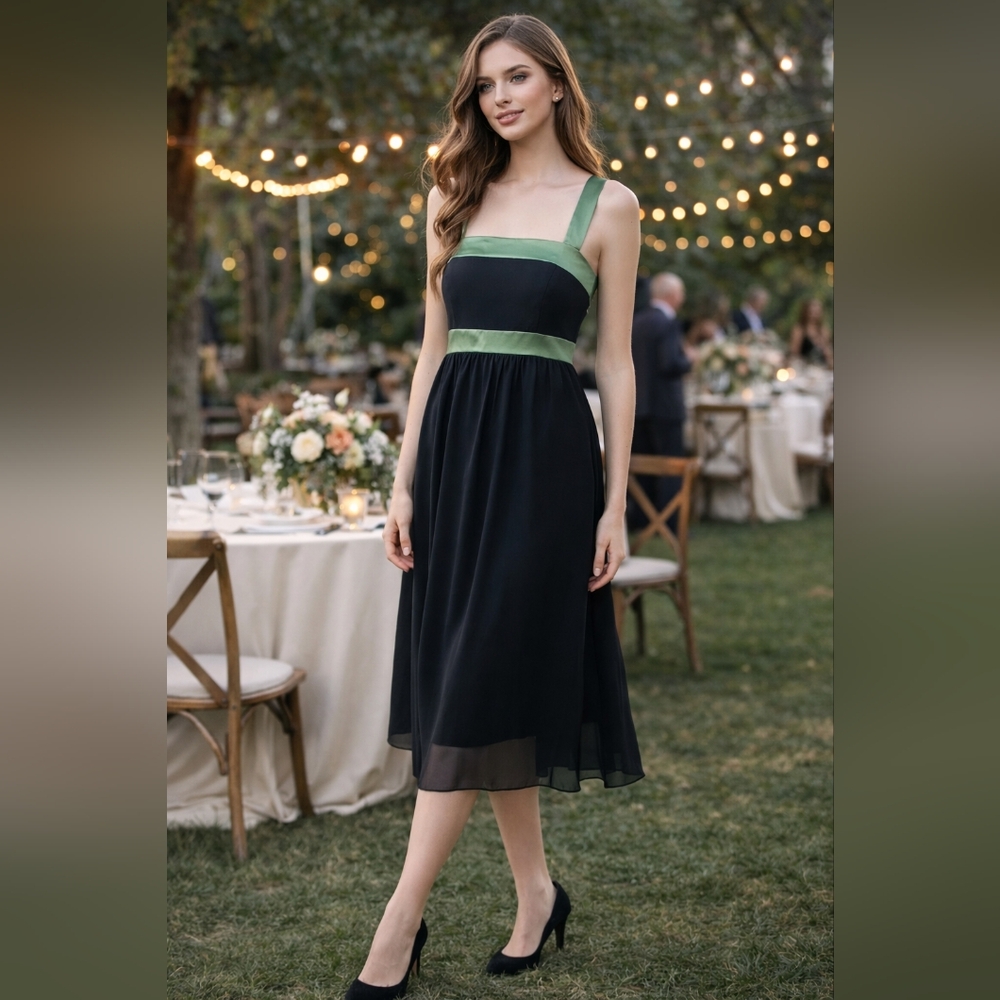 After Six 2 Elegant Black and Green Midi Dress – Formal/Party Wear – Size